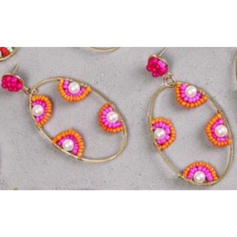 Beaded Pearl Oval Drop Earrings